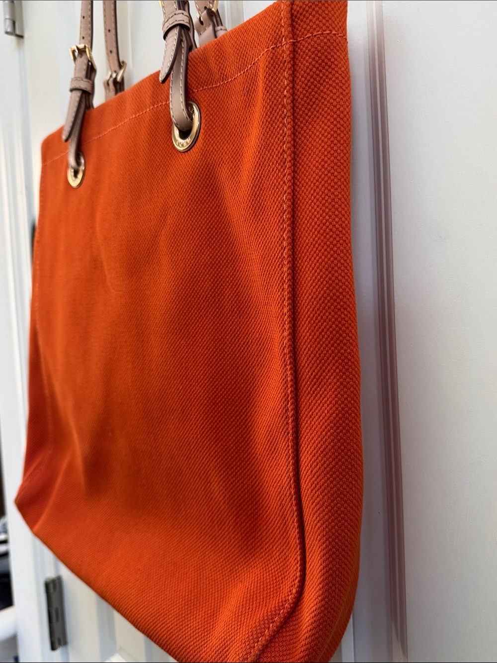 Michael Kors Burnt Orange Canvas Tote with Tan Leather Straps - Picture 7 of 11
